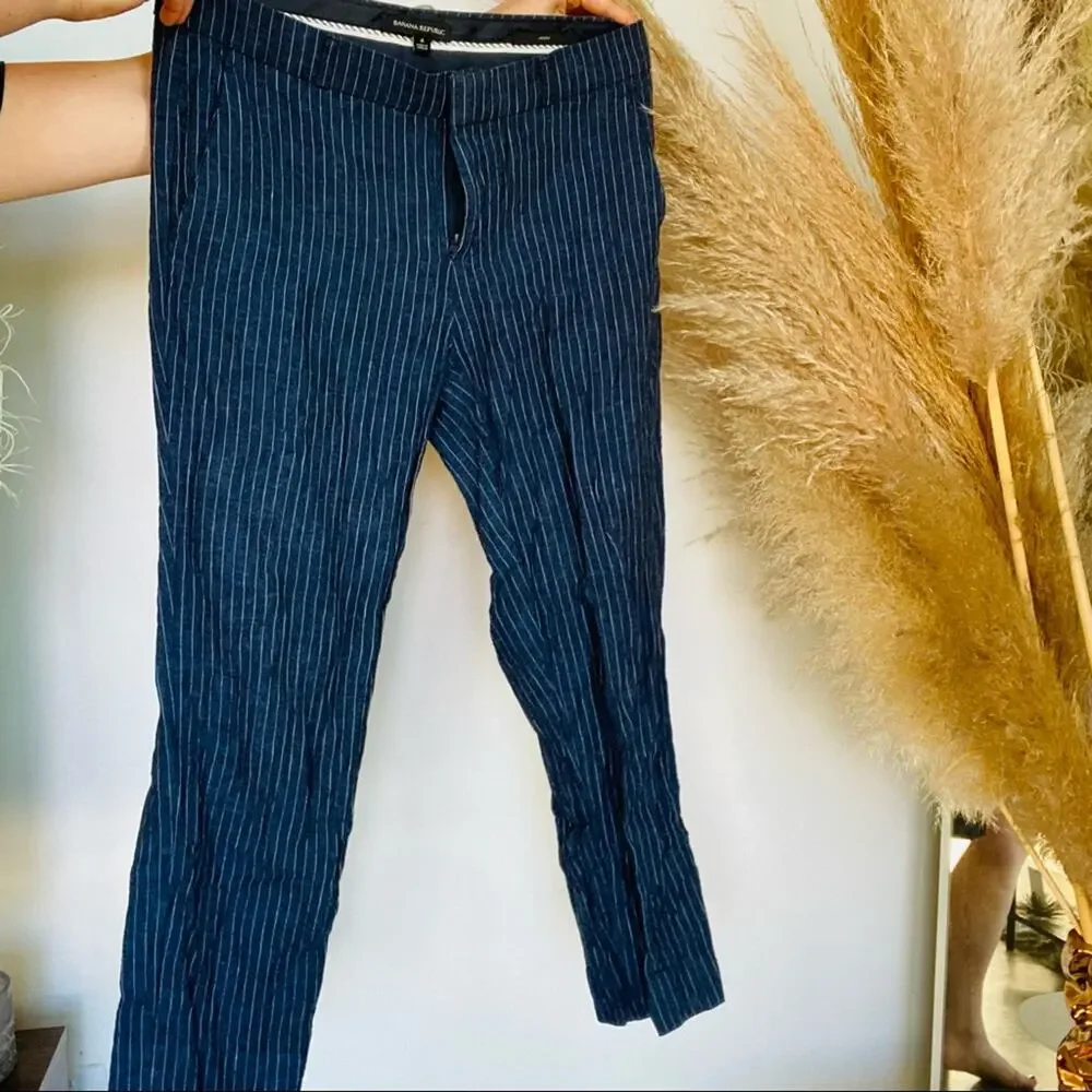 BANANA REPUBLIC Navy Blue White Pin Stripe Trousers Cropped Skinny Slim Pants 4